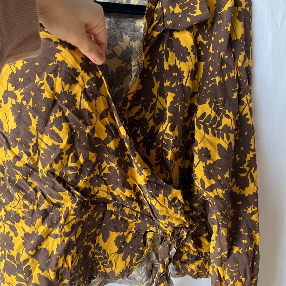 Top Shop Floral Jacquard Top Golden Yellow & Brown - Picture 6 of 15